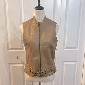 Tan  genuine Leather Sleeveless Jacket